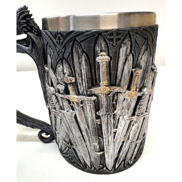 Game Of Thrones Inspired Dragon Handle Mug With Sword Design Stainless Steel Inn - Picture 2 of 7